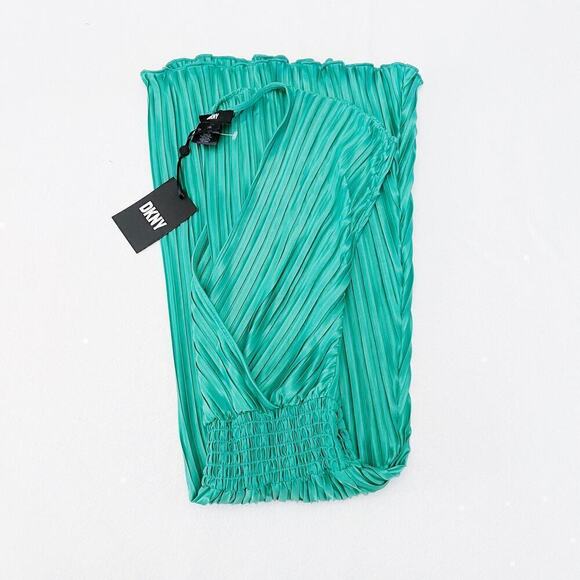 DKNY Pleated Midi Dress V-Neck SZ2 NWT - Picture 3 of 8